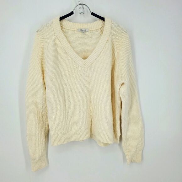 Madewell Ivory Cropped Knit Long Sleeve Sweater Size L - Picture 1 of 10